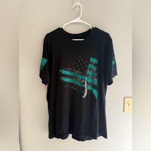 Grunt Style Cancer Awareness T Shirt Men’s SZ XL American Flag Teal Black Casual